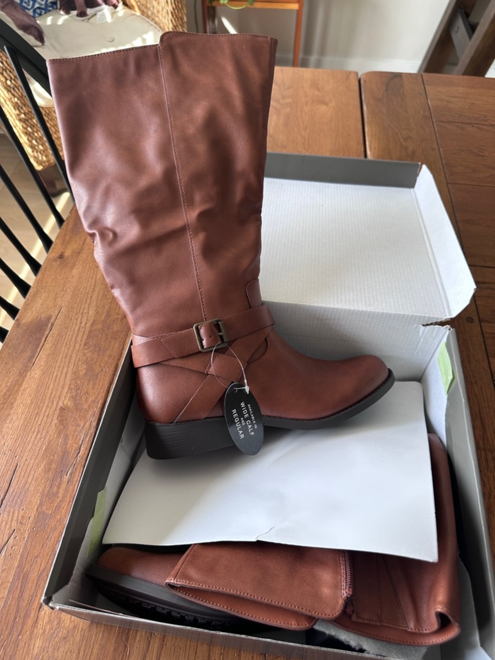 Style & Co. Tall Buckle Strap Boots in Cognac Brown